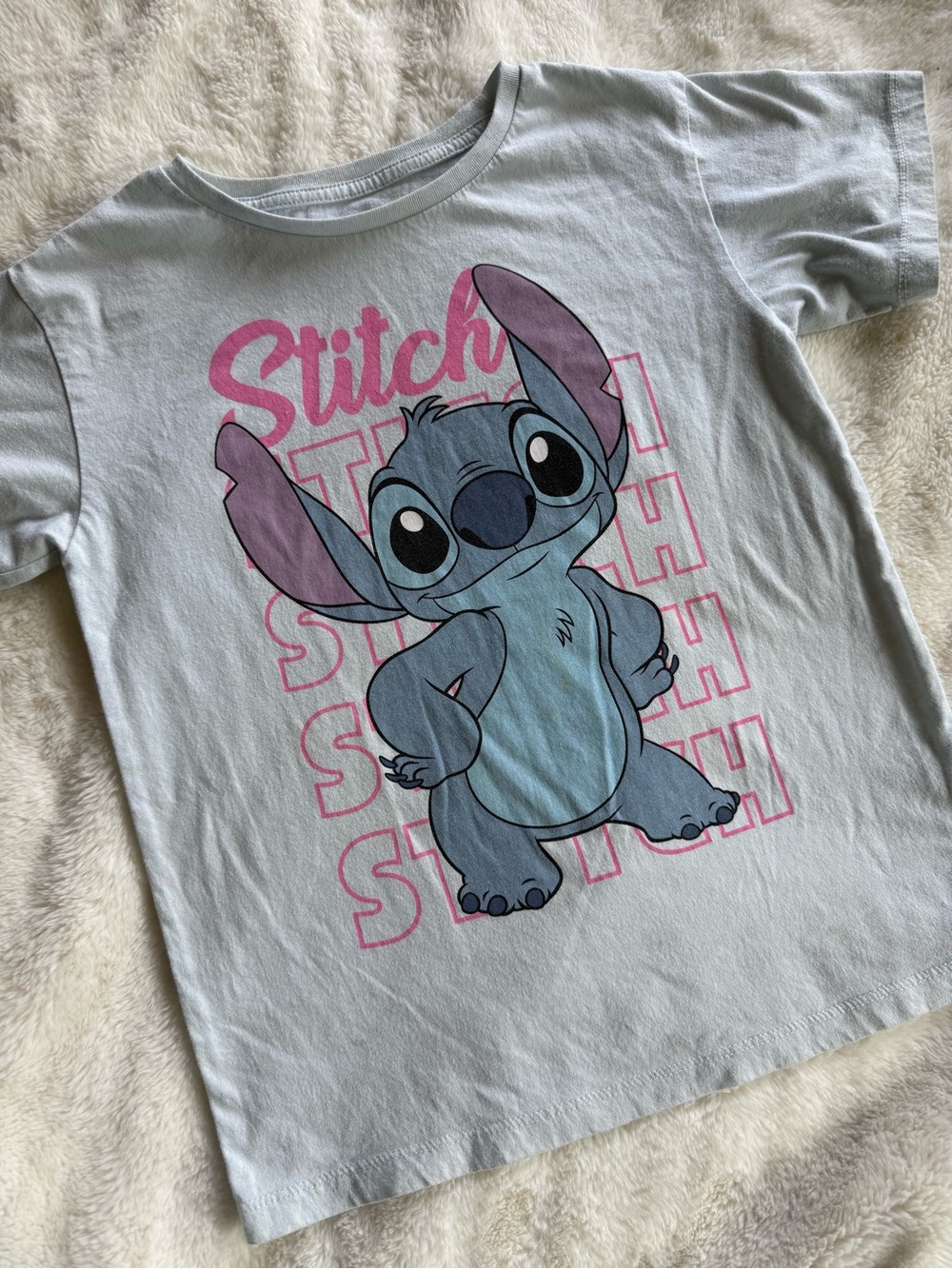 Disney Light Blue Stitch Tee with Pink Graphic